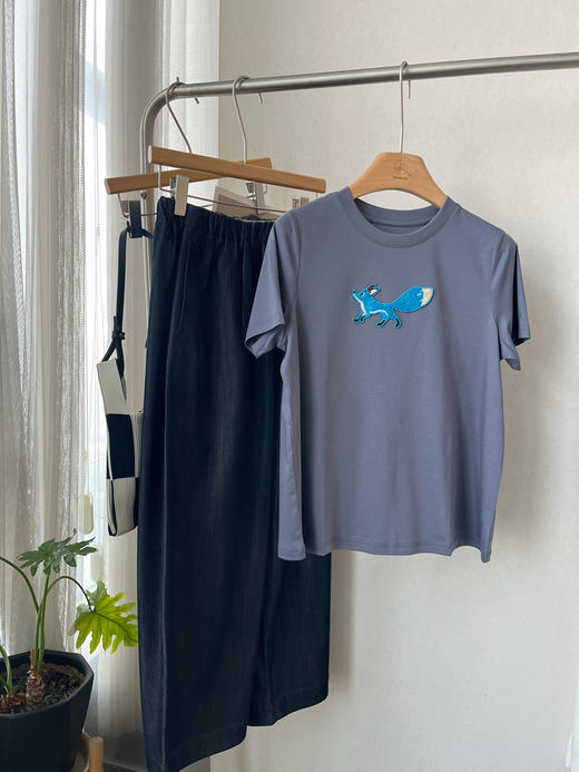 【防晒凉感】噢蜜ooomeooo蓝色狐狸刺绣T 商品图9