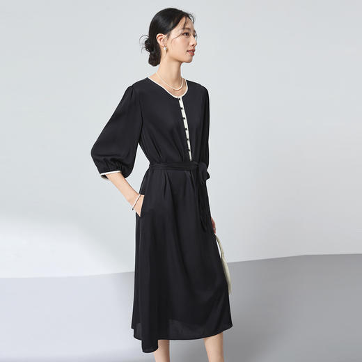桑蚕丝通勤气质撞色连衣裙，弹力双乔收腰显瘦裙子SM-1682501161 商品图3