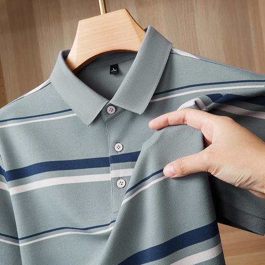 【DKP】大依优型大码男装夏季条纹短袖POLO衫商务休闲中老年棉质上衣T恤 商品图1