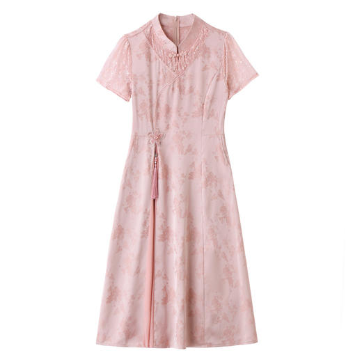 「自」全新升级【铂金会员284/天猫379/差价95】(71609)洛诗琳新中式蕾丝拼接连衣裙2026春季国风立领收腰提花裙女 商品图4