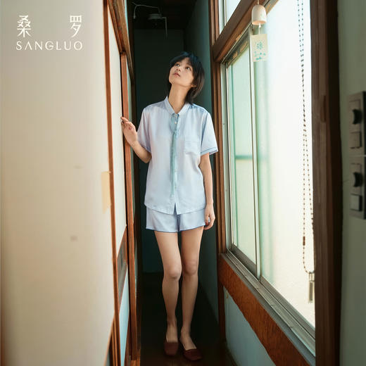 学院风』桑蚕丝家居服领带短袖套装女休闲宽松外穿 商品图1