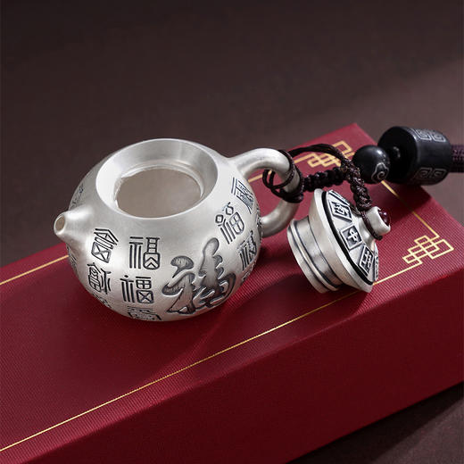 子佩集S999【百福圆满】手把件【YSK555】纯银小摆件迷你小茶壶可转动可打开原创作品2508 商品图7