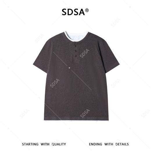 SDSA男装2026新款高贵轻奢韩版半纽扣假两件圆领短袖T恤百搭时尚 商品图0