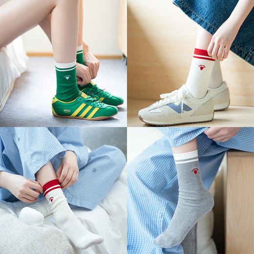 靴下物中筒袜女款桃心刺绣工艺春夏季薄款袜子纯棉透气女士堆堆袜 商品图4