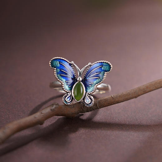 子佩集【梦幻蝶恋】S925银戒指【JZ00378】蝴蝶珐琅彩和田碧玉2509 商品图2