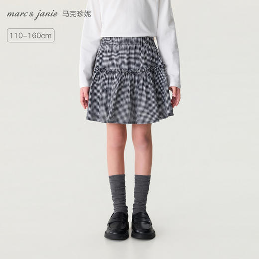 马克珍妮文艺格纹女童A字纯棉半裙2026年夏装新款560629 商品图0
