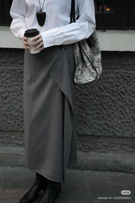 314-5 独家圆正 小禾 精纺羊毛 设计感 褶皱 半身裙 商品图6