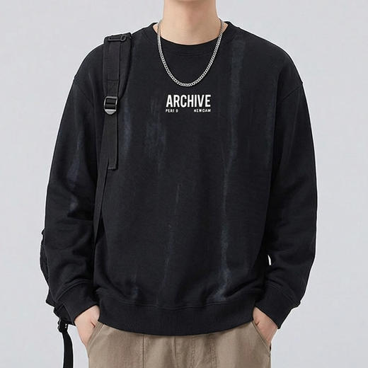 半身缘男装 春季黑白哲学低调质感舒适潮流字母印花卫衣261212P04510205 商品图2