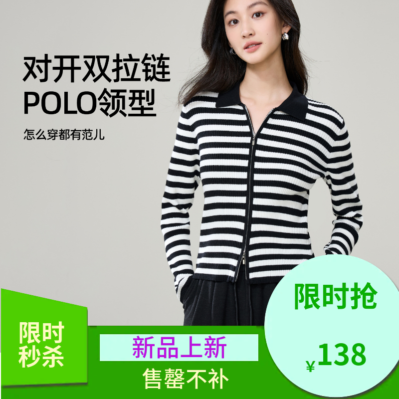 【显瘦-坑条针织衫】逸阳春款修身显瘦弹力POLO领羊毛打底衫上衣3381