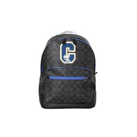 人造革配牛皮革 背包双肩包 男款 炭黑色老花