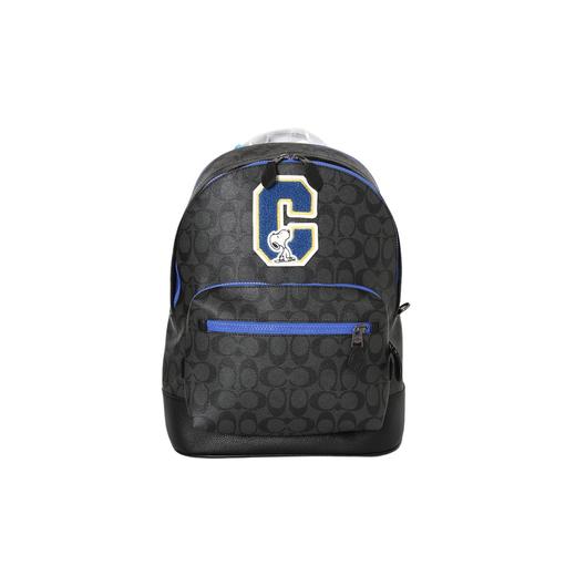 人造革配牛皮革 背包双肩包 男款 炭黑色老花 商品图0