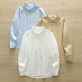 原单货！2026精梳棉纯棉衬衫！女春秋新款圆领长袖百搭文艺打底衬衣！