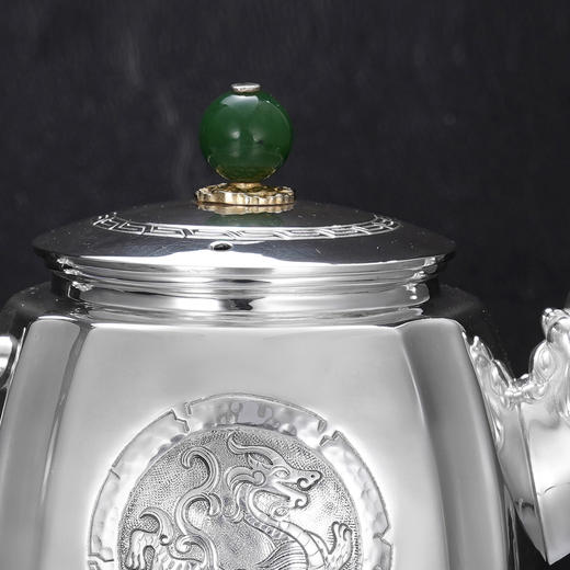 子佩集【龙凤纳福】S999银摆件【ZJ040】茶具亮面龙凤图腾小茶壶2509 商品图4