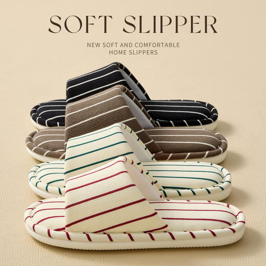 舒适防滑~简约条纹棉麻拖鞋女款室内家居四季软底地板防滑ins吸汗拖鞋布艺 商品图6