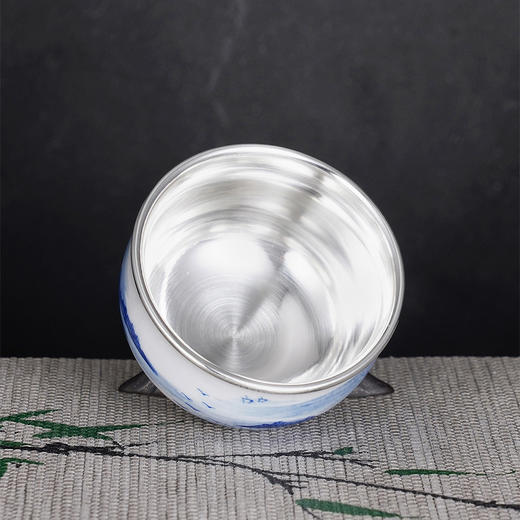 子佩集S990【归田守拙】摆件【QF002】纯银茶具青花山水茶杯纯银内胆景德镇手绘2508 商品图2