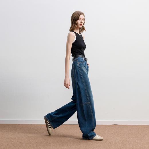 三彩2026春季新款复古休闲牛仔裤宽松显瘦香蕉裤阔腿裤收腰长裤M 商品图2