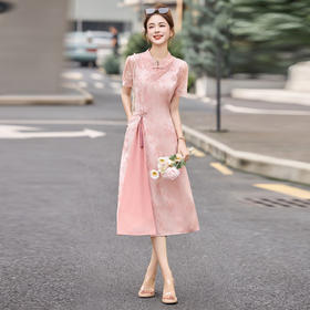 「自」全新升级【铂金会员284/天猫379/差价95】(71609)洛诗琳新中式蕾丝拼接连衣裙2026春季国风立领收腰提花裙女