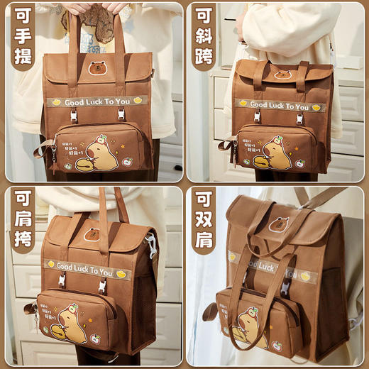 卡皮巴拉升级可斜挎双肩补习袋小学生手提袋拎书袋帆布书包美术袋 商品图3