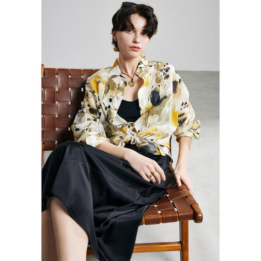 100%苎麻衬衫女2026春夏新款高级长袖减龄洋气印花翻领防晒麻衬衣 商品图0