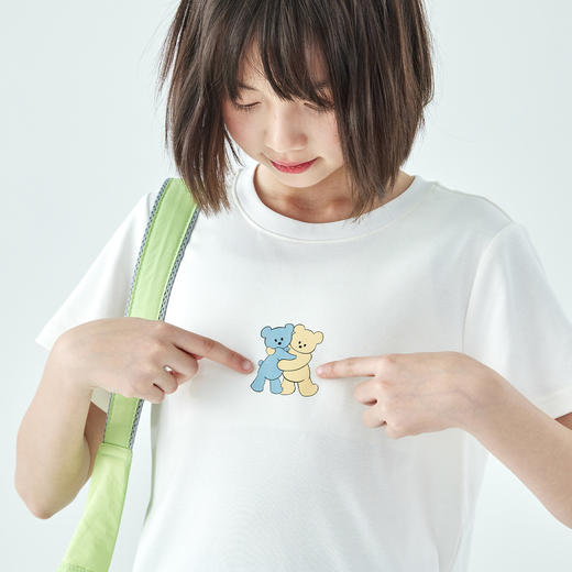 棵初26年夏季新款亲子中大女童萌趣小熊印花T恤棉氨凉感针织短袖 商品图3