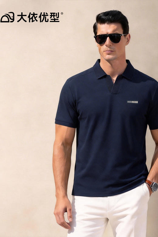 【DKP】大依优型大码男装夏季小V领翻领短袖POLO衫商务休闲棉质上衣T恤 商品图5