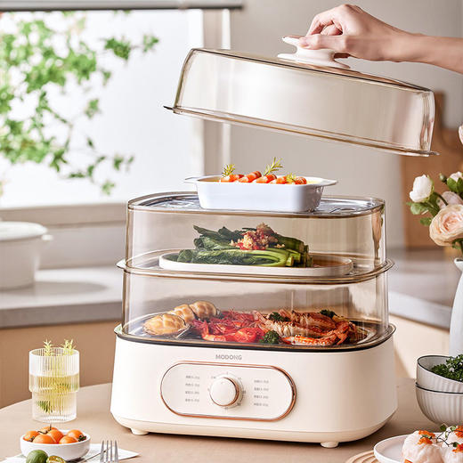 摩动折叠速蒸锅电蒸锅家用小型多功能蒸汽锅大容量三层多层电蒸箱 商品图2