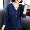 春装2025年新款针织衫长袖上衣女妈妈大码打底衫时尚洋气V领毛衣 商品缩略图1