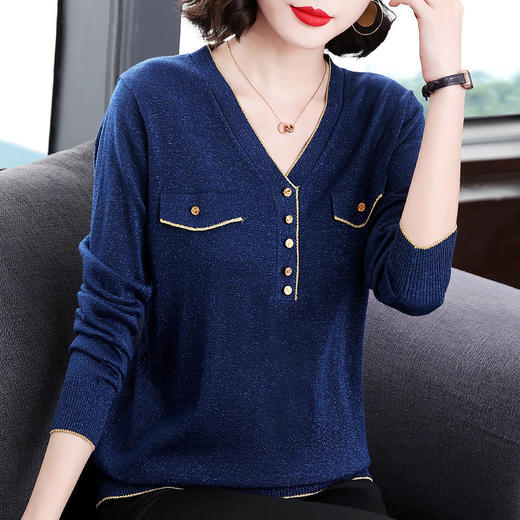 春装2025年新款针织衫长袖上衣女妈妈大码打底衫时尚洋气V领毛衣 商品图1