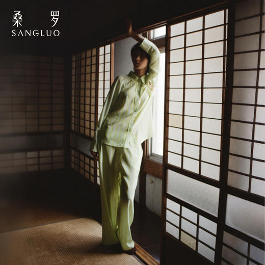 清醒柠檬』桑罗可外穿度假条纹长裤桑蚕丝阔腿休闲裤衬衫可选可拆卸一衣两穿 商品图1