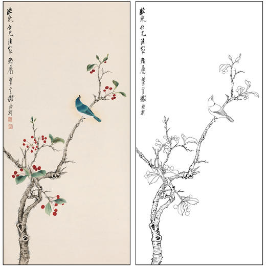 谢稚柳花鸟工笔画白描底稿《果熟来禽图》临摹勾线高清打印稿XZ56 商品图0