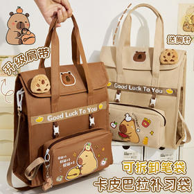卡皮巴拉升级可斜挎双肩补习袋小学生手提袋拎书袋帆布书包美术袋