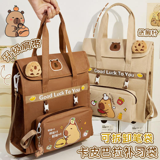 卡皮巴拉升级可斜挎双肩补习袋小学生手提袋拎书袋帆布书包美术袋 商品图0