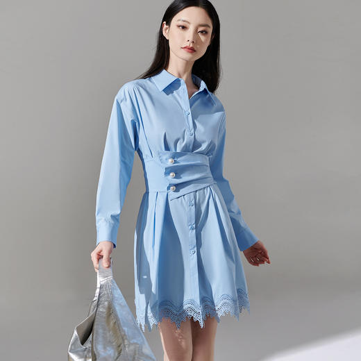 芳外简约通勤衬衫连衣裙优雅收腰休闲A字裙女8I24AL0242 商品图1
