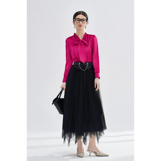 玫红色提花衬衫+高腰纱裙套装5M25CG4641 商品图3