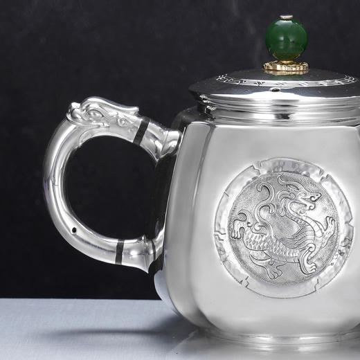 子佩集【龙凤纳福】S999银摆件【ZJ040】茶具亮面龙凤图腾小茶壶2509 商品图3