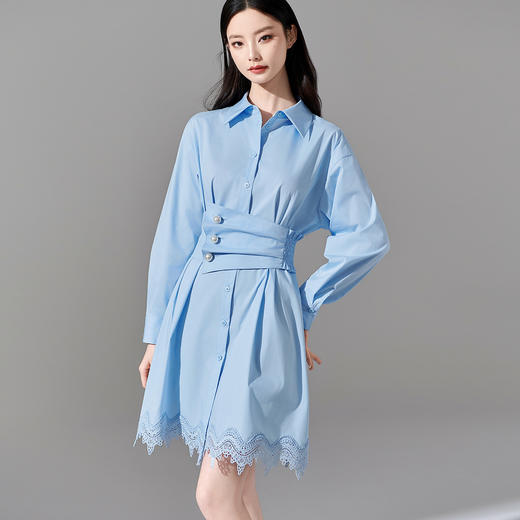 芳外简约通勤衬衫连衣裙优雅收腰休闲A字裙女8I24AL0242 商品图0
