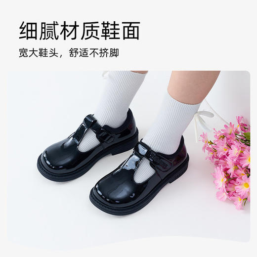 泰兰尼斯meta春秋女童皮鞋软底公主鞋精致演出黑皮鞋时尚洋气单鞋M03X6A8592 商品图1