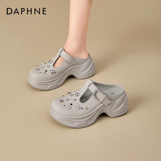 达芙妮厚底洞洞鞋女款2025夏季新款外穿小个子增高凉鞋包头半拖鞋2503026 商品图1