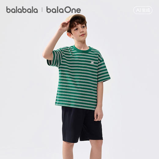 【balaOne】巴拉巴拉儿童短袖t恤男童女童2026新款夏条纹速干亲子 商品图2