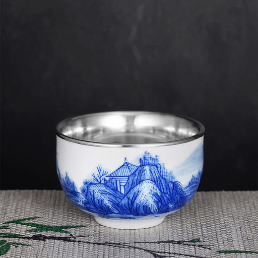 子佩集S990【归田守拙】摆件【QF002】纯银茶具青花山水茶杯纯银内胆景德镇手绘2508 商品图0