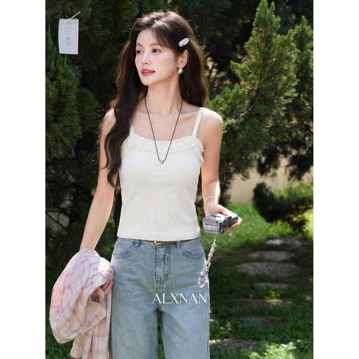 鹿向南「微风轻拂」米白色吊带内搭背心女夏新款小众短款法式上衣 商品图3