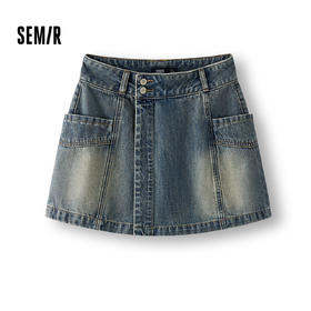 森柔|森马牛仔裤女夏季纯棉分割短裤不对称潮酷个性辣妹显瘦裙裤