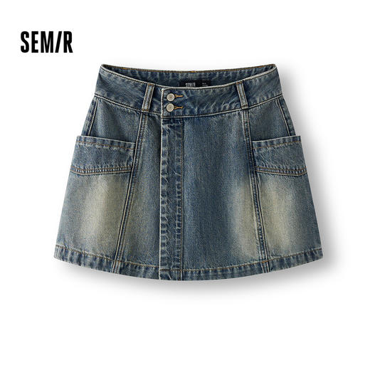 森柔|森马牛仔裤女夏季纯棉分割短裤不对称潮酷个性辣妹显瘦裙裤 商品图0