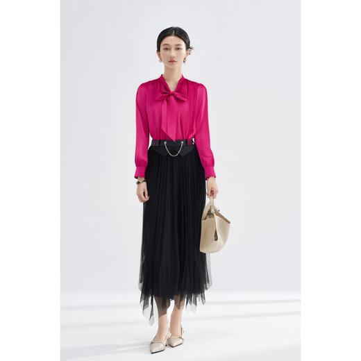 玫红色提花衬衫+高腰纱裙套装5M25CG4641 商品图1