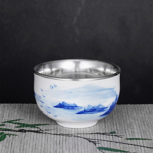 子佩集S990【归田守拙】摆件【QF002】纯银茶具青花山水茶杯纯银内胆景德镇手绘2508 商品图1