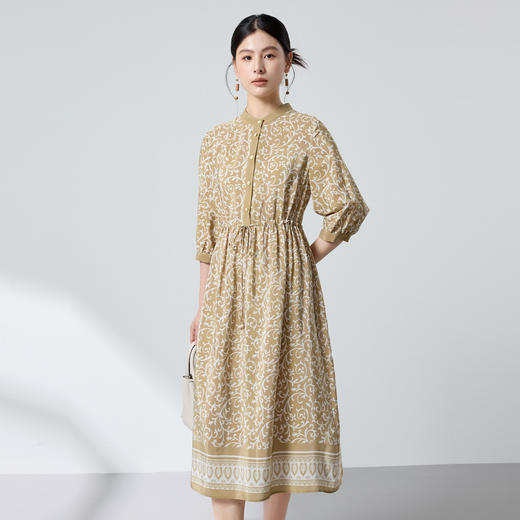 桑蚕丝真丝弹力双绉立领缠枝，印花连衣裙显瘦气质裙SM-1682662655 商品图0