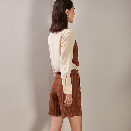 剩XL 芳外春季新款时尚套装拼接长袖衬衫条纹直筒短裤两件套女0194 商品图4