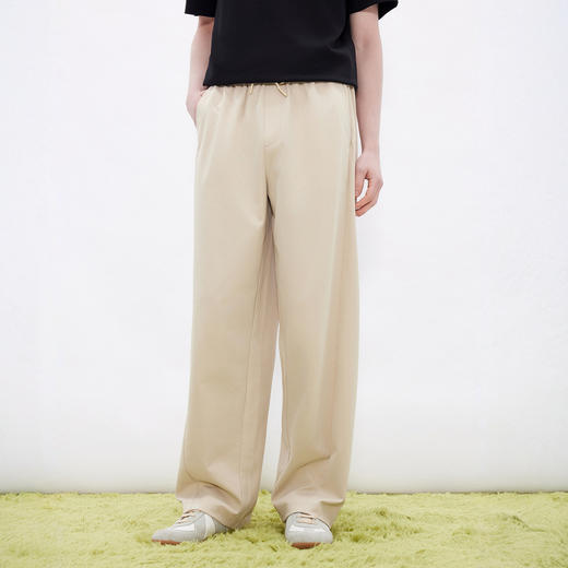 gxgjeans男装 浅杏色肌理感分割设计宽松休闲长裤男裤薄26夏新品 商品图2