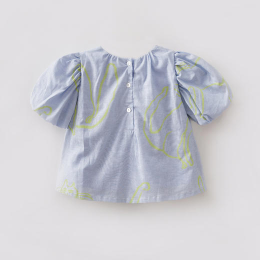 马克珍妮猫咪涂鸦女童花苞袖亚麻小衫2026年夏装新款561023 商品图2