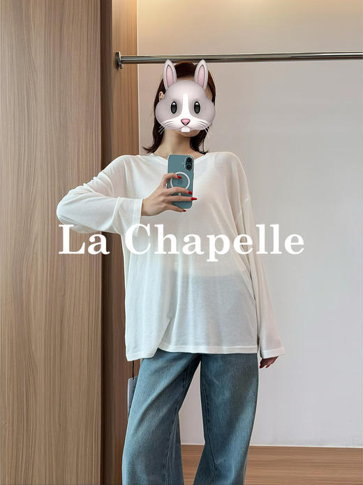 专柜实拍【天丝索罗娜】拉夏贝尔/La Chapelle绵羊毛+莱赛尔！凉感透气慵懒风圆领长袖T恤 商品图2
